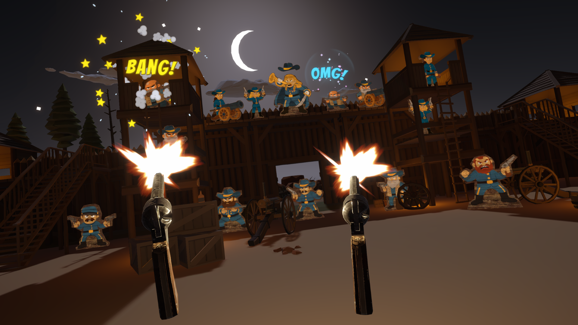 Wild West Panic screenshot - night fort battle